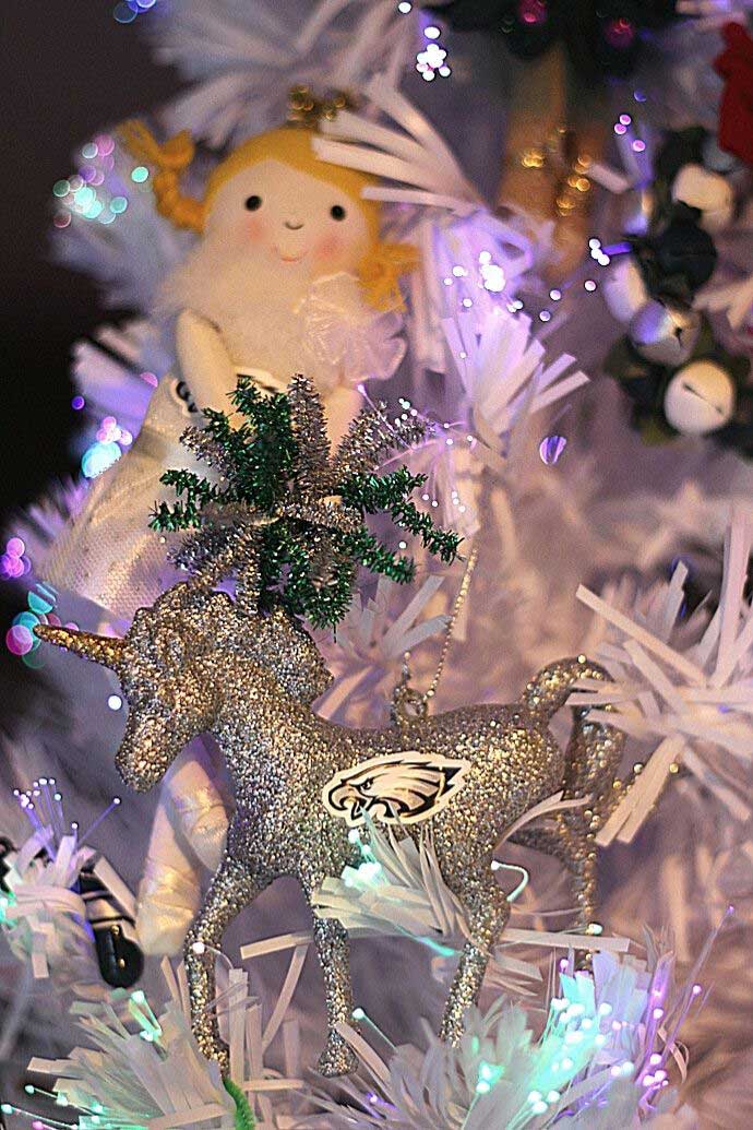 Blonde Philadelphia Eagles Cheerleader Ornament with Eagles Unicorn Christmas Ornament