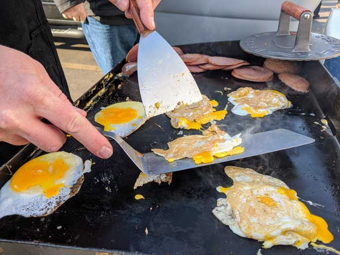 Cooking Eggs at a Tailgate for Breakfast Sandwich Meal Prep