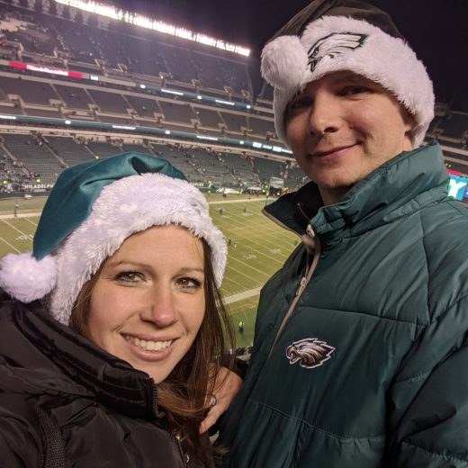 Christmas hats for the Eagles game on December 22, 2019